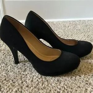 City Classified Comfort Sz 8.5 Classic Dress Pump Black Faux Suede Heel